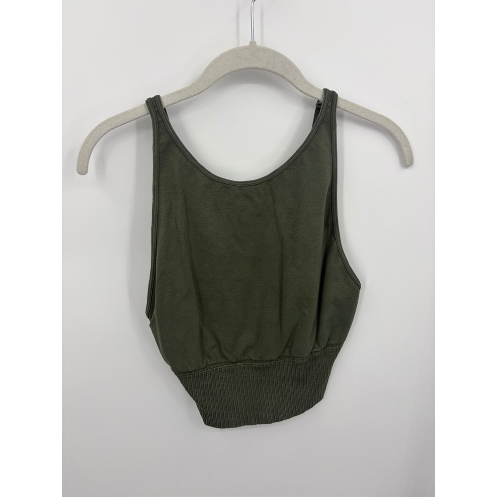 Free People FP Movement Happiness Runs Tank Top Women XS/S Green Ribbed Cropped